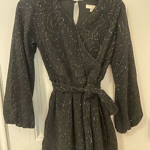Chelsea & Violet Black Sequin Wrap Dress with Tie Waist